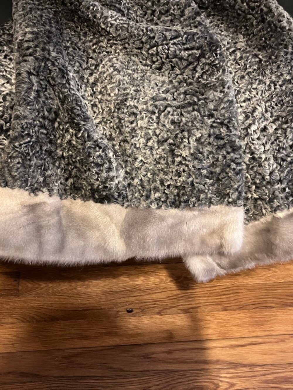 Vintage Furs by Cotsonas Grey Curly Lamb Princess Coat with Silver Mink Trim - Picture 8 of 16